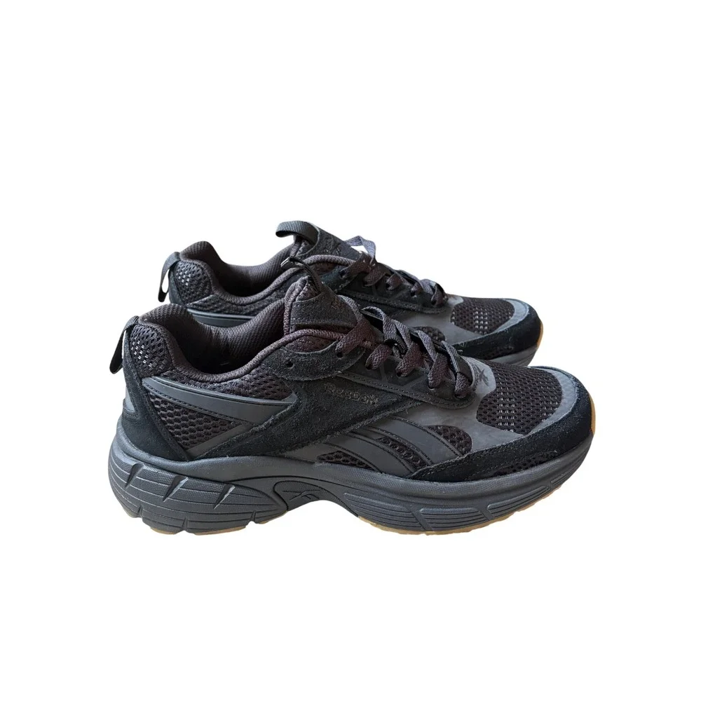 Reebok Chaos Running Shoes Mens 8 Black Suede Mesh Sneakers NWT